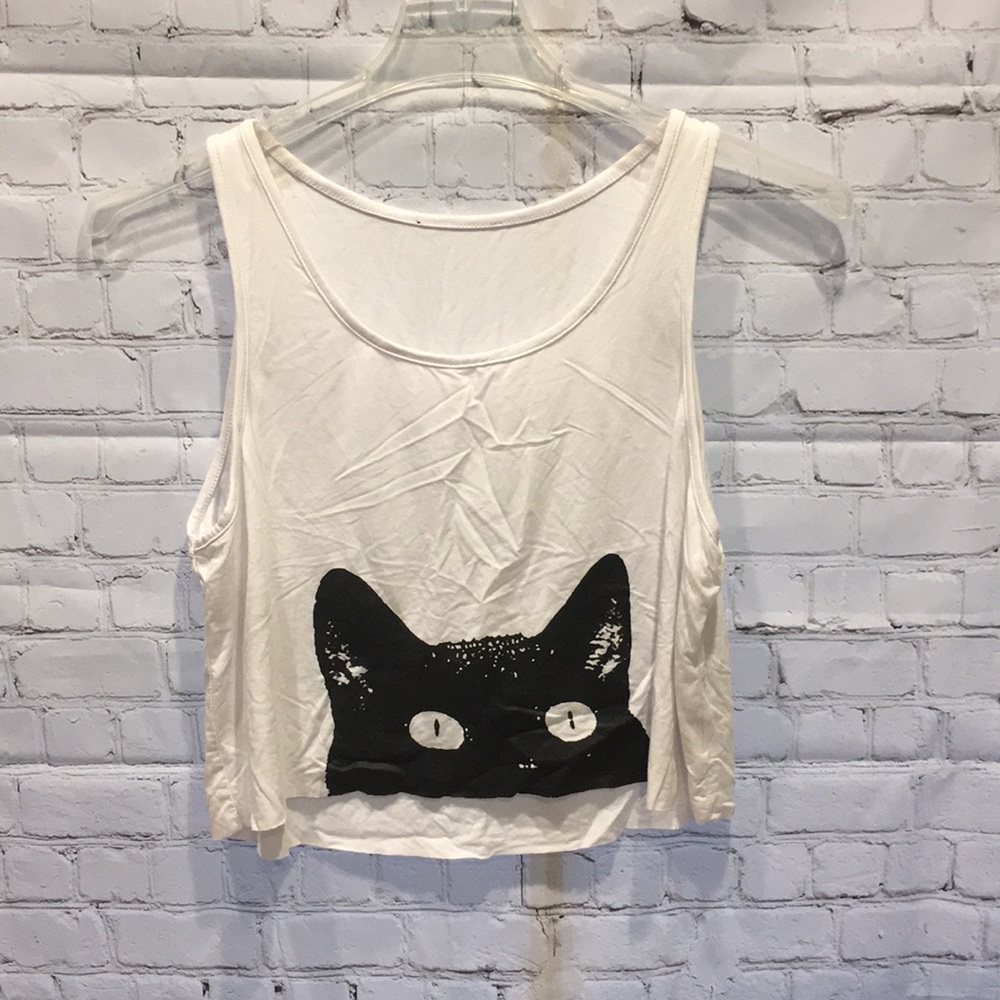 Cute black cat crop tank top